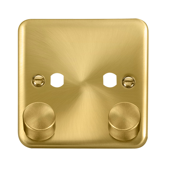 Click® Scolmore Deco Plus® DPSB152PL 2 Gang Dimmer Plate & Knobs (800W Max) - 2 Apertures Satin Brass  Insert