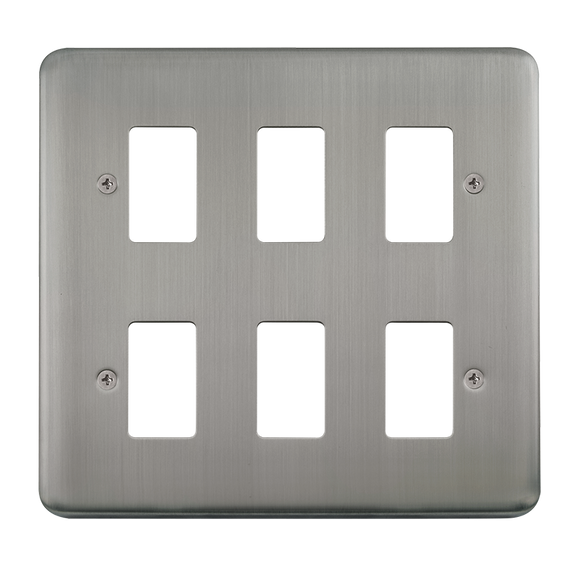 Click® Scolmore GridPro® DPSS20506 6 Gang GridPro® Frontplate - Stainless Steel Stainless Steel  Insert