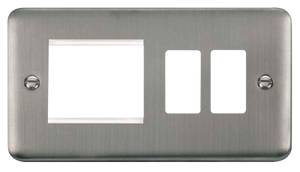 Click® Scolmore GridPro® DPSS31102 Hotel Accessory Plate - 2 Gang Gridpro® Frontplate With Twin New Media Aperture - Stainless Steel Stainless Steel  Insert