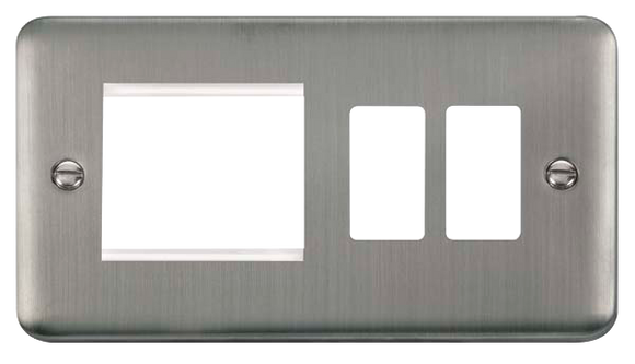 Click® Scolmore GridPro® DPSS31102 Hotel Accessory Plate - 2 Gang Gridpro® Frontplate With Twin New Media Aperture - Stainless Steel Stainless Steel  Insert