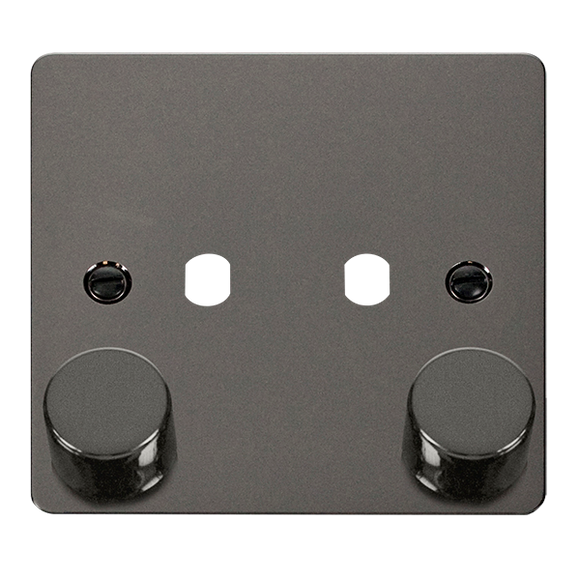 Click® Scolmore Define® FPBN152PL 2 Gang Dimmer Plate & Knobs (800W Max) - 2 Apertures Black Nickel  Insert