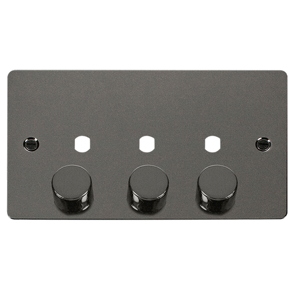 Click® Scolmore Define® FPBN153PL 3 Gang Dimmer Plate & Knobs (1200W Max) - 3 Apertures Black Nickel  Insert