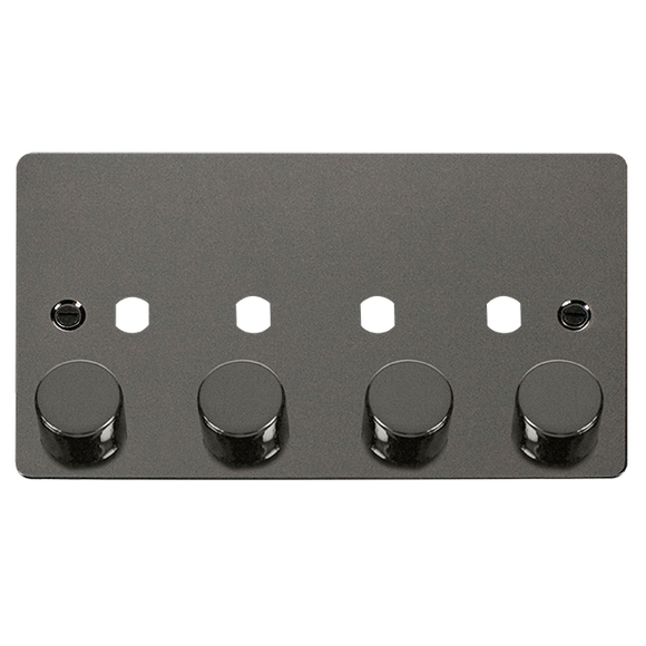 Click® Scolmore Define® FPBN154PL 4 Gang Dimmer Plate & Knobs (1600W Max) - 4 Apertures Black Nickel  Insert