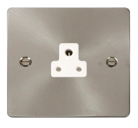 Click® Scolmore Define® FPBS039WH 2A Round Pin Socket Brushed Stainless White Insert