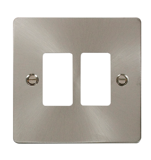 Click® Scolmore GridPro® FPBS20402 2 Gang GridPro® Frontplate - Brushed Stainless Brushed Stainless  Insert