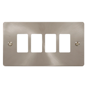 Click® Scolmore GridPro® FPBS20404 4 Gang GridPro® Frontplate - Brushed Stainless Brushed Stainless  Insert