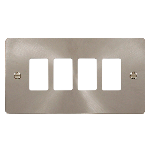 Click® Scolmore GridPro® FPBS20404 4 Gang GridPro® Frontplate - Brushed Stainless Brushed Stainless  Insert