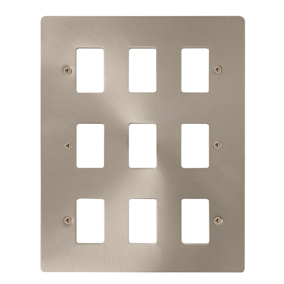 Click® Scolmore GridPro® FPBS20509 9 Gang GridPro® Frontplate - Brushed Stainless Brushed Stainless  Insert