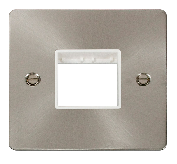 Click® Scolmore Define® FPBS402WH 1 Gang MiniGrid® Unfurnished Plate - 2 Apertures Brushed Stainless White Insert