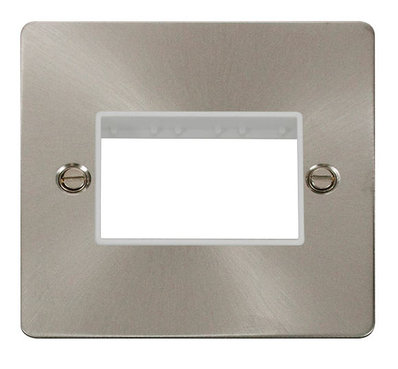 Click® Scolmore Define® FPBS403WH 1 Gang MiniGrid® Unfurnished Plate - 3 Apertures Brushed Stainless White Insert