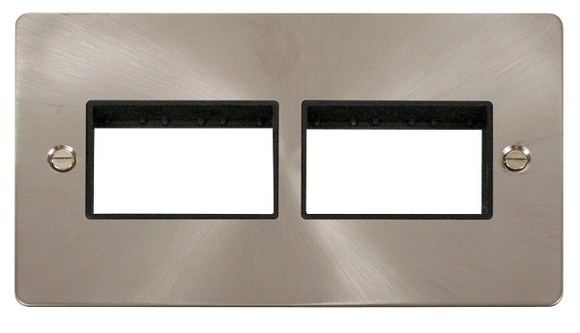 Click® Scolmore Define® FPBS406BK 2 Gang MiniGrid® Unfurnished Plate - 2 x 3 Apertures Brushed Stainless Black Insert