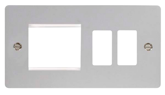 Click® Scolmore GridPro® FPCH31102 Hotel Accessory Plate - 2 Gang Gridpro® Frontplate With Twin New Media Aperture - Polished Chrome Polished Chrome  Insert