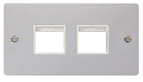 Click® Scolmore Define® FPCH404WH 2 Gang MiniGrid® Unfurnished Plate - 2 x 2 Apertures Polished Chrome White Insert