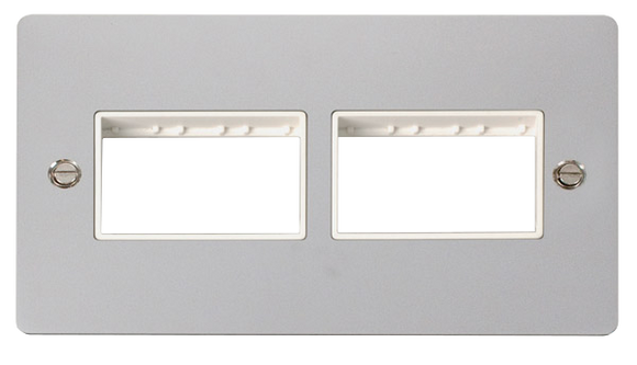 Click® Scolmore Define® FPCH406WH 2 Gang MiniGrid® Unfurnished Plate - 2 x 3 Apertures Polished Chrome White Insert