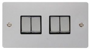 Click® Scolmore Define® FPCH414BK 10AX Ingot 4 Gang 2 Way Plate Switch Polished Chrome Black Insert