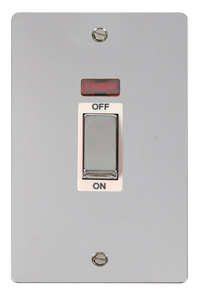 Click® Scolmore Define® FPCH503WH 45A Ingot 2 Gang DP Switch With Neon Polished Chrome White Insert