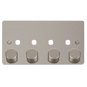 Click® Scolmore Define® FPPN154PL 4 Gang Dimmer Plate & Knobs (1600W Max) - 4 Apertures Pearl Nickel  Insert