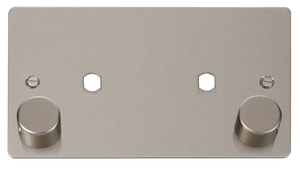 Click® Scolmore Define® FPPN186 2 Gang Dimmer Plate & Knobs (1630W Max) - 2 Apertures Pearl Nickel  Insert