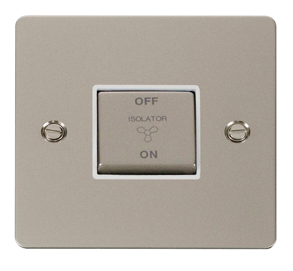 Click® Scolmore Define® FPPN520WH 10A Ingot 3 Pole Fan Isolation Plate Switch  Pearl Nickel White Insert