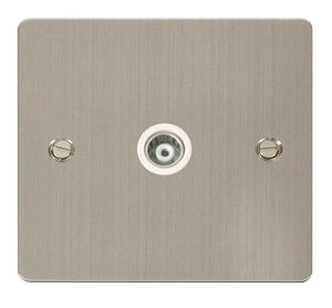 Click® Scolmore Define® FPSS158WH Single Isolated Coaxial Outlet Stainless Steel White Insert