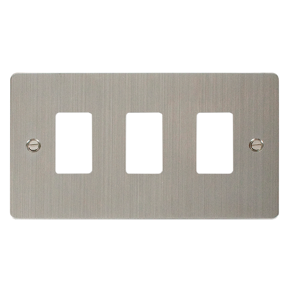 Click® Scolmore GridPro® FPSS20403 3 Gang GridPro® Frontplate - Stainless Steel Stainless Steel  Insert