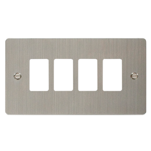 Click® Scolmore GridPro® FPSS20404 4 Gang GridPro® Frontplate - Stainless Steel Stainless Steel  Insert