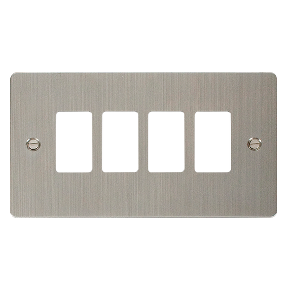 Click® Scolmore GridPro® FPSS20404 4 Gang GridPro® Frontplate - Stainless Steel Stainless Steel  Insert