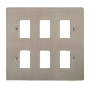 Click® Scolmore GridPro® FPSS20506 6 Gang GridPro® Frontplate - Stainless Steel Stainless Steel  Insert