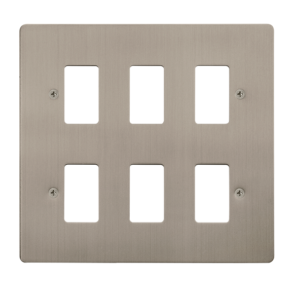 Click® Scolmore GridPro® FPSS20506 6 Gang GridPro® Frontplate - Stainless Steel Stainless Steel  Insert