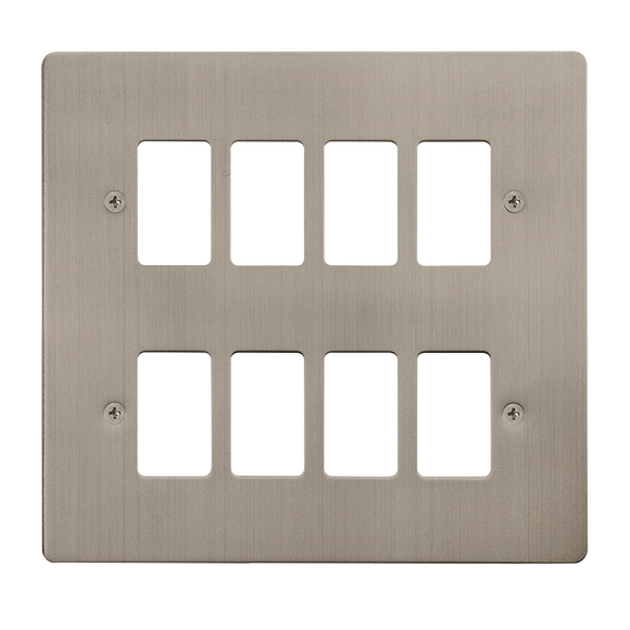 Click® Scolmore GridPro® FPSS20508 8 Gang GridPro® Frontplate - Stainless Steel Stainless Steel  Insert