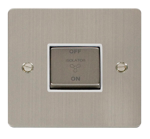 Click® Scolmore Define® FPSS520WH 10A Ingot 3 Pole Fan Isolation Plate Switch  Stainless Steel White Insert