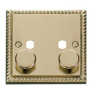 Click® Scolmore Deco® GCBR152PL 2 Gang Dimmer Plate & Knobs (800W Max) - 2 Apertures Polished Brass  Insert