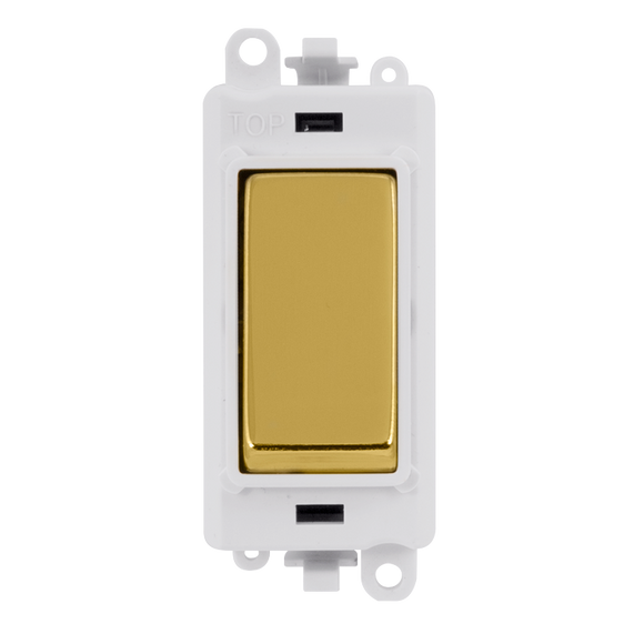 Click® Scolmore GridPro® GM2001PWBR 20AX 1 Way Switch Module - White - Polished Brass Polished Brass Polar White Insert