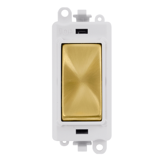 Click® Scolmore GridPro® GM2001PWSB 20AX 1 Way Switch Module - White - Satin Brass Satin Brass Polar White Insert