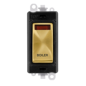 Click® Scolmore GridPro® GM2018NBKSB-BL 20AX Double Pole Switch With Neon Module - Black - Satin Brass - Boiler Satin Brass Black Insert