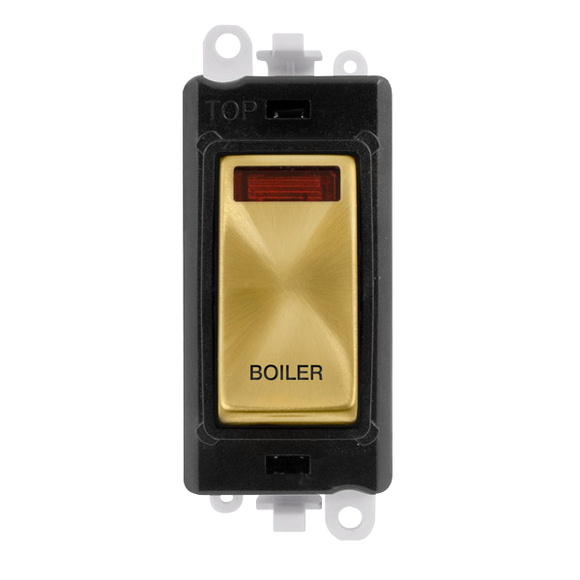 Click® Scolmore GridPro® GM2018NBKSB-BL 20AX Double Pole Switch With Neon Module - Black - Satin Brass - Boiler Satin Brass Black Insert