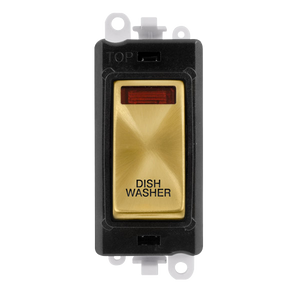 Click® Scolmore GridPro® GM2018NBKSB-DW 20AX Double Pole Switch With Neon Module - Black - Satin Brass - Dishwasher Satin Brass Black Insert