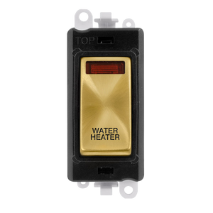 Click® Scolmore GridPro® GM2018NBKSB-WH 20AX Double Pole Switch With Neon Module - Black - Satin Brass - Water Heater Satin Brass Black Insert