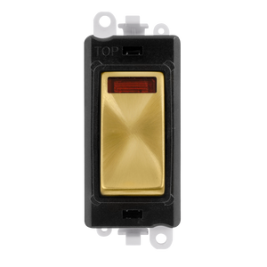 Click® Scolmore GridPro® GM2018NBKSB 20AX Double Pole Switch With Neon Module - Black - Satin Brass Satin Brass Black Insert