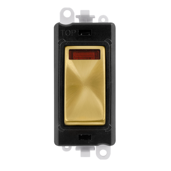 Click® Scolmore GridPro® GM2018NBKSB 20AX Double Pole Switch With Neon Module - Black - Satin Brass Satin Brass Black Insert