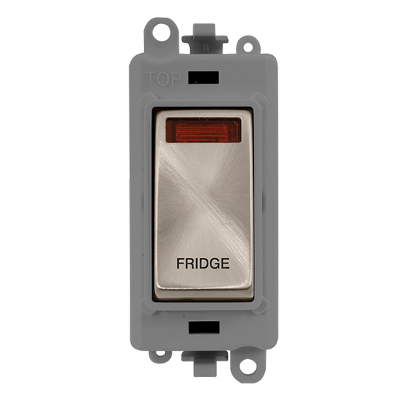 Click® Scolmore GridPro® GM2018NGYBS-FD 20AX Double Pole Switch With Neon Module - Grey - Brushed Stainless - Fridge Brushed Stainless Grey Insert