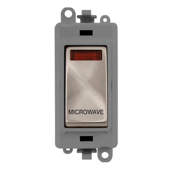 Click® Scolmore GridPro® GM2018NGYBS-MW 20AX Double Pole Switch With Neon Module - Grey - Brushed Stainless - Microwave Brushed Stainless Grey Insert