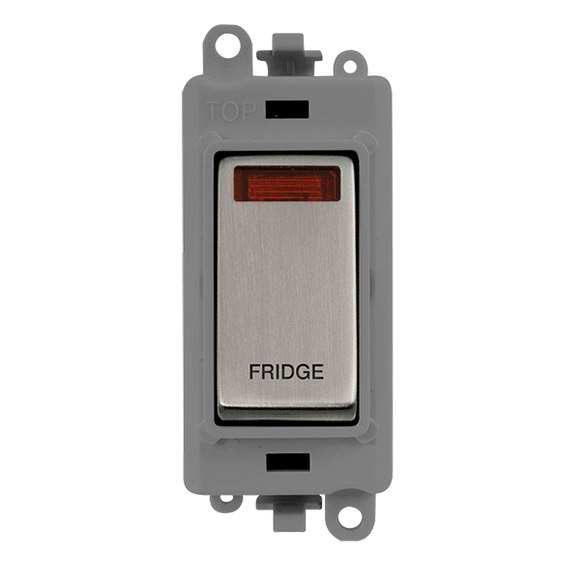 Click® Scolmore GridPro® GM2018NGYSS-FD 20AX Double Pole Switch With Neon Module - Grey - Stainless Steel - Fridge Stainless Steel Grey Insert