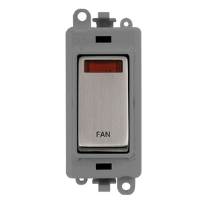 Click® Scolmore GridPro® GM2018NGYSS-FN 20AX Double Pole Switch With Neon Module - Grey - Stainless Steel - Fan Stainless Steel Grey Insert