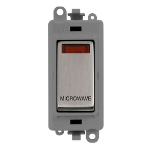 Click® Scolmore GridPro® GM2018NGYSS-MW 20AX Double Pole Switch With Neon Module - Grey - Stainless Steel - Microwave Stainless Steel Grey Insert