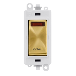 Click® Scolmore GridPro® GM2018NPWSB-BL 20AX Double Pole Switch With Neon Module - White - Satin Brass - Boiler Satin Brass Polar White Insert