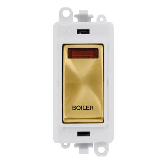 Click® Scolmore GridPro® GM2018NPWSB-BL 20AX Double Pole Switch With Neon Module - White - Satin Brass - Boiler Satin Brass Polar White Insert