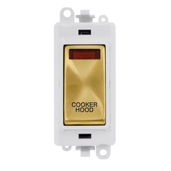 Click® Scolmore GridPro® GM2018NPWSB-CH 20AX Double Pole Switch With Neon Module - White - Satin Brass - Cooker Hood Satin Brass Polar White Insert