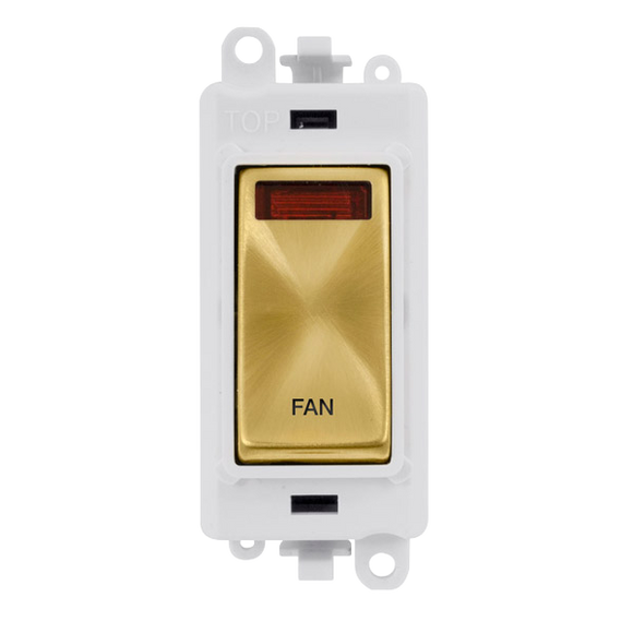 Click® Scolmore GridPro® GM2018NPWSB-FN 20AX Double Pole Switch With Neon Module - White - Satin Brass - Fan Satin Brass Polar White Insert