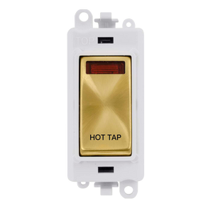 Click® Scolmore GridPro® GM2018NPWSB-HT 20AX Double Pole Switch With Neon Module - White - Satin Brass - Hot Tap Satin Brass Polar White Insert